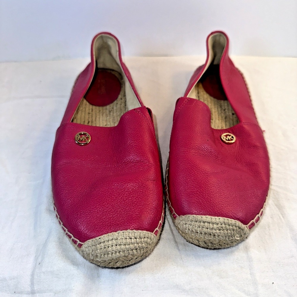 Michael Kors Fuchsia Leather Kendrick Espadrille Flats Size 9.5 EUC Pink